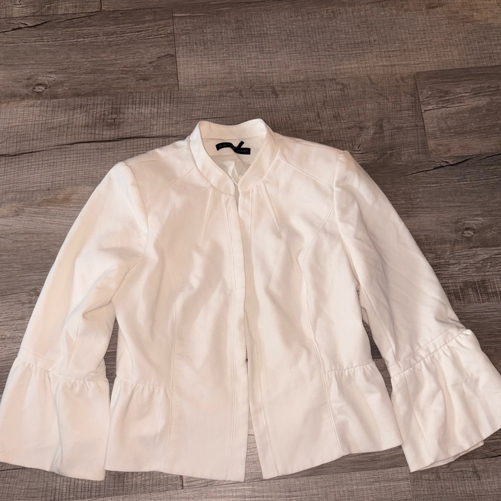White House Black Market Collarless Petal Sleeve Jacket 14 casual office neutral - Picture 1 of 6